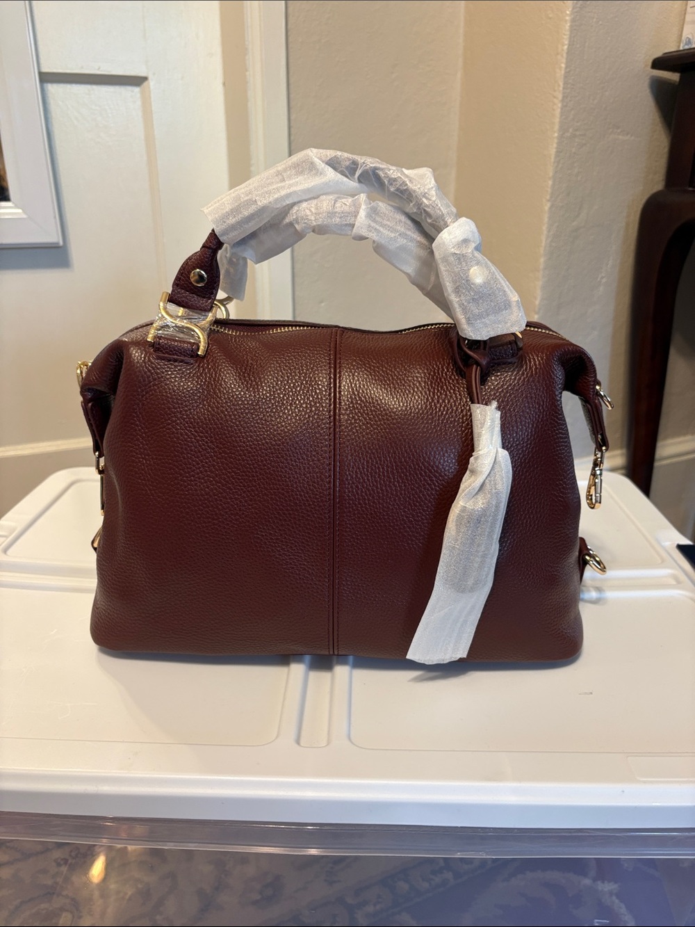 NWT Bostanten Pebbled Leather Nevin Satchel Bag in Deep Burgundy - Picture 2 of 9